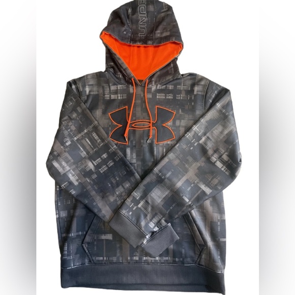 Under Armour Men’s Hoodie Sweatshirt 2XL Loose Fit Black Gray Orange Logo - Picture 1 of 6
